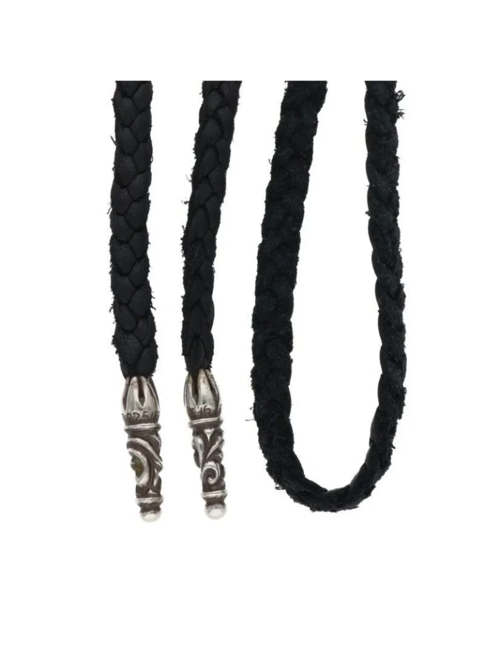 Chrome Hearts Leather Braid Scroll Blade Silver Necklace